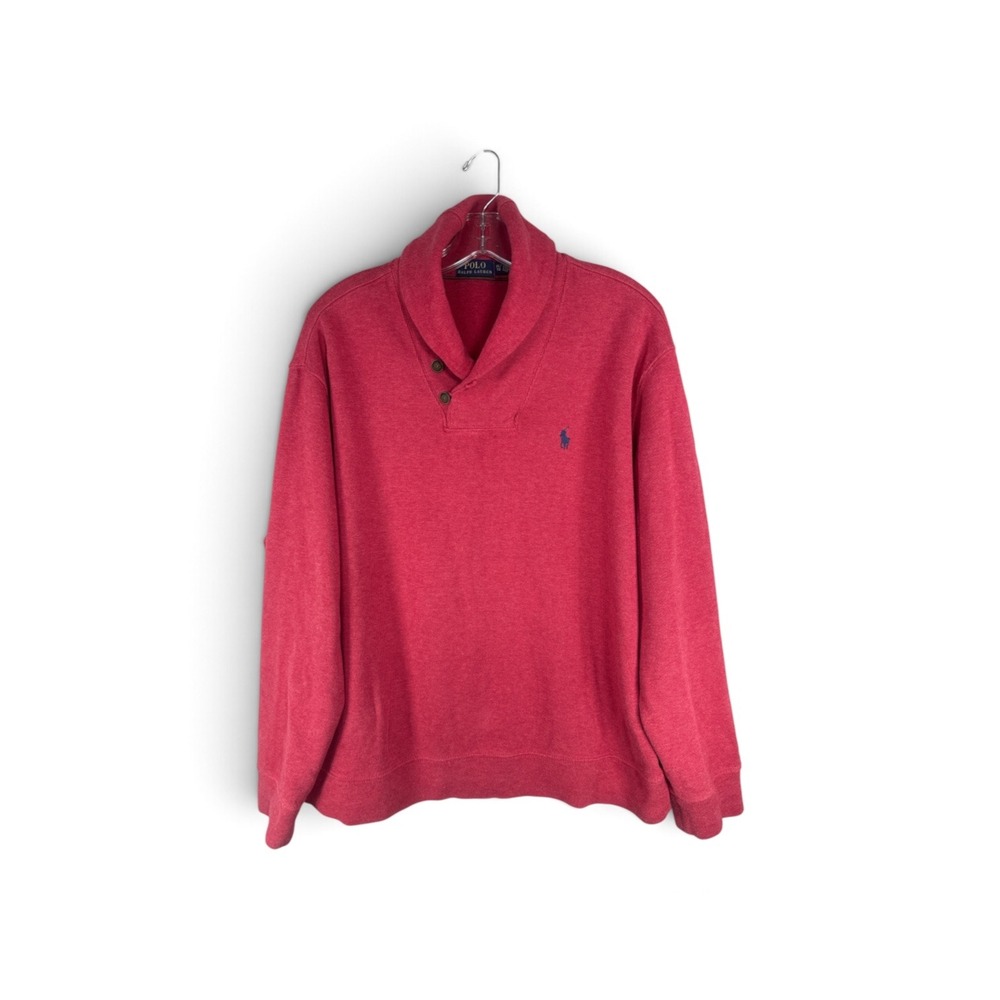 Polo Ralph Lauren Mens XL Red Shawl Collar Cotton Pullover Sweater Button Neck
